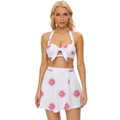 Lips Bubblegum Pattern Vintage Style Bikini Top And Skirt Set  by Littlebird