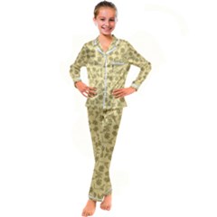 Floral Folk Damask Pattern Fantasy Flowers Floral Geometric Fantasy Kid s Satin Long Sleeve Pajamas Set by Eskimos