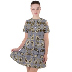 Floral Folk Damask Pattern Fantasy Flowers Floral Geometric Fantasy Short Sleeve Shoulder Cut Out Dress  by Eskimos