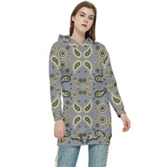 Floral Folk Damask Pattern Fantasy Flowers Floral Geometric Fantasy Women s Long Oversized Pullover Hoodie by Eskimos