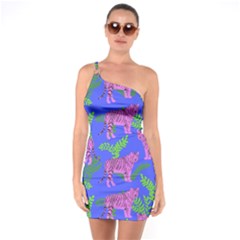 Pink Tigers On A Blue Background One Soulder Bodycon Dress by SychEva