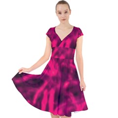 Purple Abstract Stars Cap Sleeve Front Wrap Midi Dress by DimitriosArt