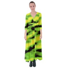 Green  Waves Abstract Series No12 Button Up Maxi Dress by DimitriosArt