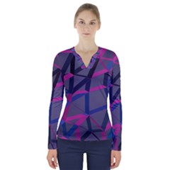 3d Lovely Geo Lines V-neck Long Sleeve Top by Uniqued