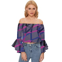 3d Lovely Geo Lines Off Shoulder Flutter Bell Sleeve Top by Uniqued