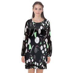 Digital Illusion Long Sleeve Chiffon Shift Dress  by Sparkle