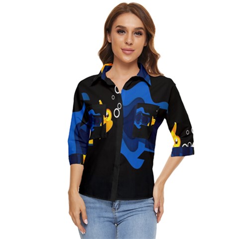 Digital Illusion Women s Quarter Sleeve Pocket Shirt by Sparkle