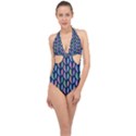 Colorful Feathers Halter Front Plunge Swimsuit View1