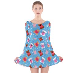 Cute Cats And Bears Long Sleeve Velvet Skater Dress by SychEva