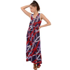 3d Lovely Geo Lines Vii V-neck Chiffon Maxi Dress by Uniqued