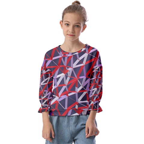 3d Lovely Geo Lines Vii Kids  Cuff Sleeve Top by Uniqued