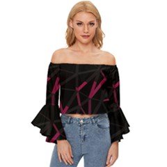 3d Lovely Geo Lines Viii Off Shoulder Flutter Bell Sleeve Top by Uniqued