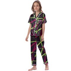 3d Lovely Geo Lines X Kids  Satin Short Sleeve Pajamas Set by Uniqued