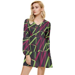 3d Lovely Geo Lines X Tiered Long Sleeve Mini Dress by Uniqued