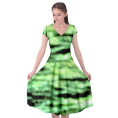 Green  Waves Abstract Series No13 Cap Sleeve Wrap Front Dress by DimitriosArt