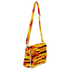 Red  Waves Abstract Series No16 Shoulder Bag With Back Zipper by DimitriosArt