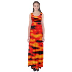 Red  Waves Abstract Series No17 Empire Waist Maxi Dress by DimitriosArt