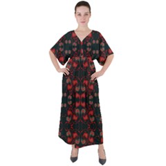 Floral Pattern Paisley Style Paisley Print   V-neck Boho Style Maxi Dress by Eskimos