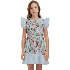 Boho Flower Light Blue Kids  Winged Sleeve Dress by flowerland