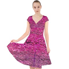 Pink  Waves Flow Series 1 Cap Sleeve Front Wrap Midi Dress by DimitriosArt