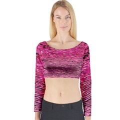 Pink  Waves Flow Series 1 Long Sleeve Crop Top by DimitriosArt