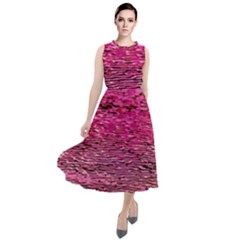 Pink  Waves Flow Series 1 Round Neck Boho Dress by DimitriosArt