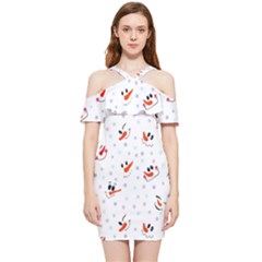 Cute Faces Of Snowmen Shoulder Frill Bodycon Summer Dress by SychEva