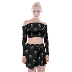 Creepy Head Sculpture With Respirator Motif Pattern Off Shoulder Top With Mini Skirt Set by dflcprintsclothing