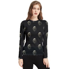 Creepy Head Sculpture With Respirator Motif Pattern Women s Long Sleeve Rash Guard by dflcprintsclothing