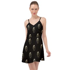 Creepy Head Sculpture With Respirator Motif Pattern Summer Time Chiffon Dress by dflcprintsclothing