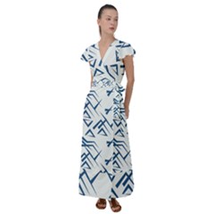 Abstract Pattern Geometric Backgrounds   Flutter Sleeve Maxi Dress by Eskimos