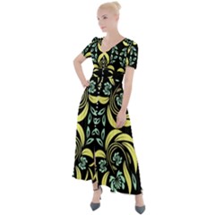 Floral Folk Damask Pattern Fantasy Flowers  Button Up Short Sleeve Maxi Dress by Eskimos