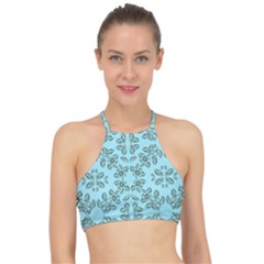 Floral Folk Damask Pattern Fantasy Flowers Floral Geometric Fantasy Racer Front Bikini Top by Eskimos