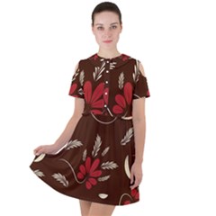 Sfolk Flowers Print Floral Pattern Ethnic Art Short Sleeve Shoulder Cut Out Dress  by Eskimos