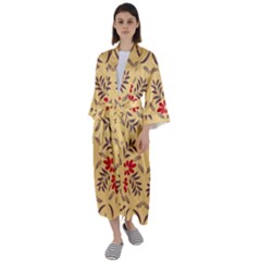 Floral Folk Damask Pattern Fantasy Flowers Floral Geometric Fantasy Maxi Satin Kimono by Eskimos