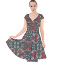 Floral folk damask pattern Fantasy flowers Floral geometric fantasy Cap Sleeve Front Wrap Midi Dress View1