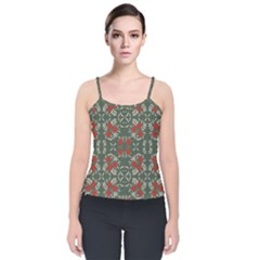 Floral Folk Damask Pattern Fantasy Flowers Floral Geometric Fantasy Velvet Spaghetti Strap Top by Eskimos