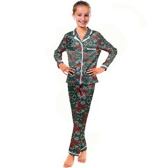 Floral Folk Damask Pattern Fantasy Flowers Floral Geometric Fantasy Kid s Satin Long Sleeve Pajamas Set by Eskimos