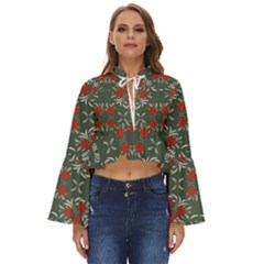 Floral Folk Damask Pattern Fantasy Flowers Floral Geometric Fantasy Boho Long Bell Sleeve Top by Eskimos