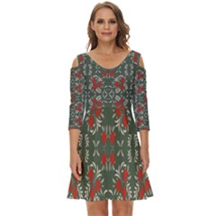 Floral Folk Damask Pattern Fantasy Flowers Floral Geometric Fantasy Shoulder Cut Out Zip Up Dress by Eskimos