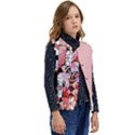Flower black pink Kid s Short Button Up Puffer Vest	 View2