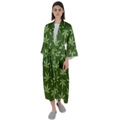 Weed Pattern Maxi Satin Kimono by Valentinaart