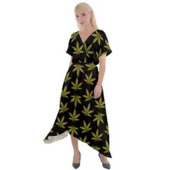 Weed Pattern Cross Front Sharkbite Hem Maxi Dress by Valentinaart