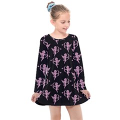 Cupid Pattern Kids  Long Sleeve Dress by Valentinaart