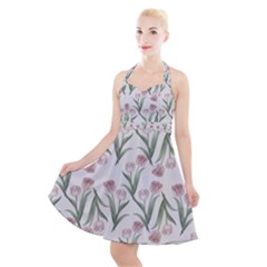 Floral Pattern Halter Party Swing Dress  by Valentinaart