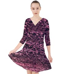 Pink  Waves Flow Series 11 Quarter Sleeve Front Wrap Dress by DimitriosArt