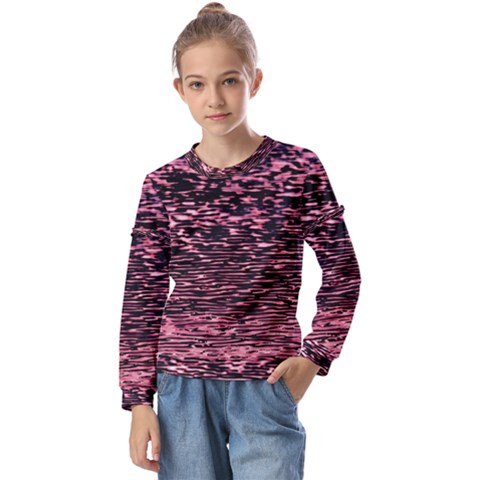 Pink  Waves Flow Series 11 Kids  Long Sleeve Tee With Frill  by DimitriosArt