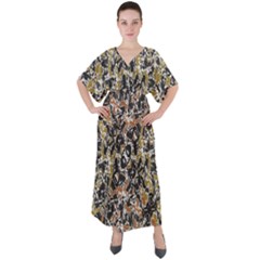 Modern Camo Tropical Print Design V-neck Boho Style Maxi Dress