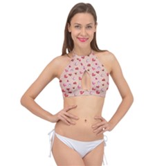 Sweet Heart Cross Front Halter Bikini Top by SychEva