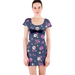 Flowers Pattern Short Sleeve Bodycon Dress by Sparkle